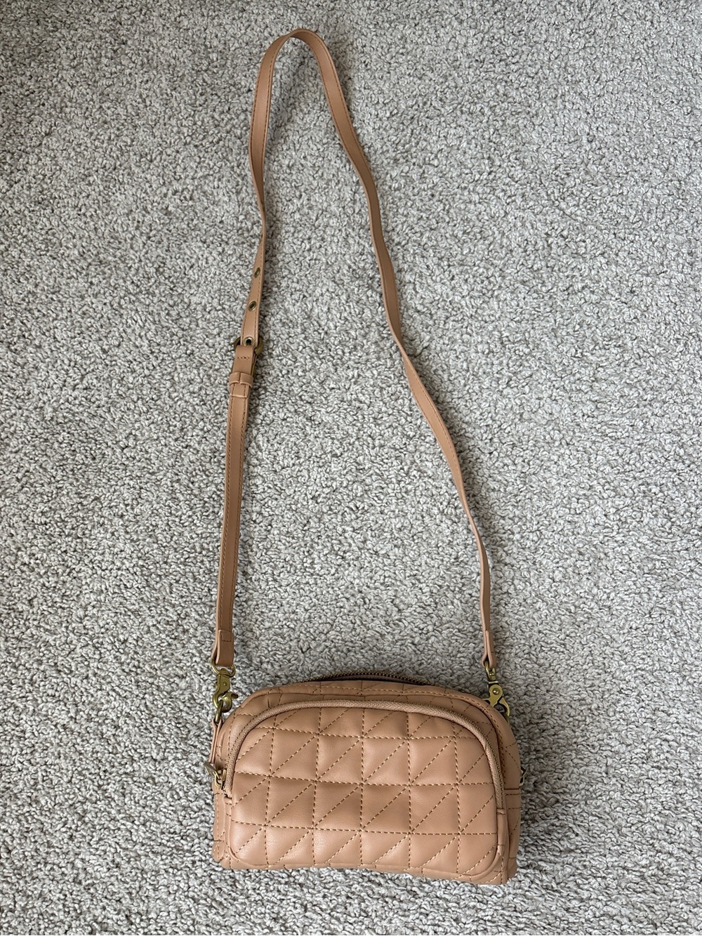 Zara Quilted Tan Crossbody Bag with Adjustable Strap